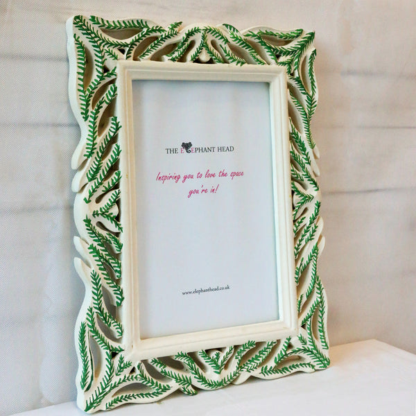 Hand painted green fern picture frame -side view