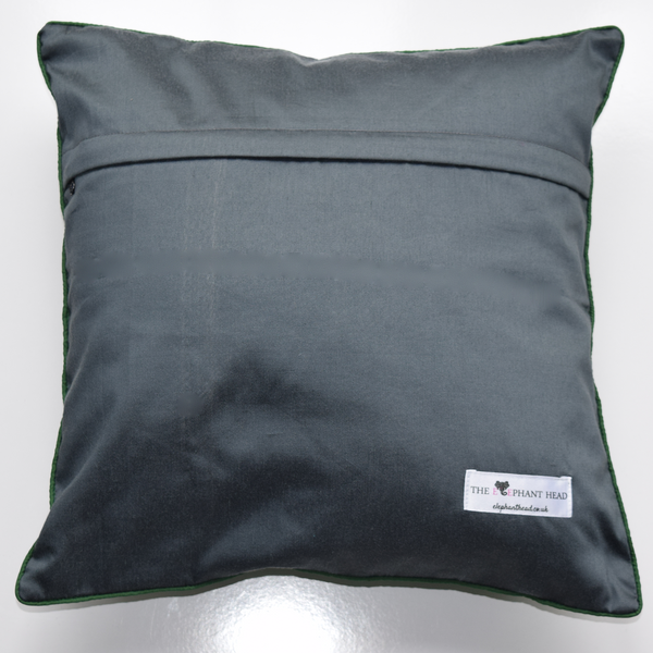 Green Silk Ikat Cushion Cover plain grey backing