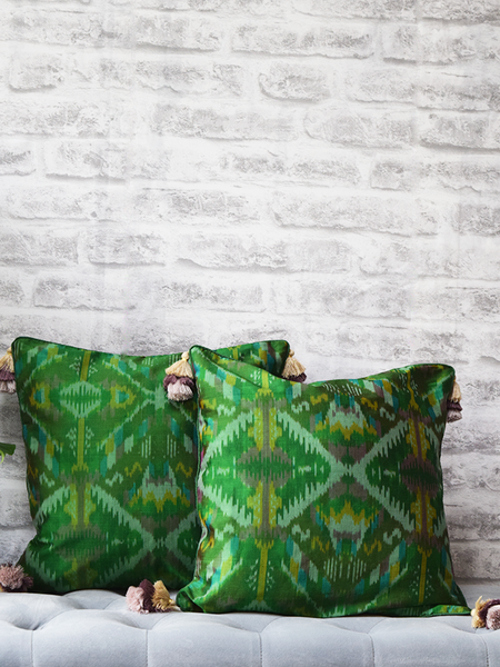 Panna - Green Silk Ikat Cushion Covers