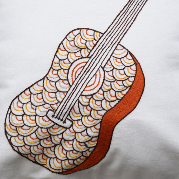 Guitar, Embroidered Cushion Cover 16" x 16"
