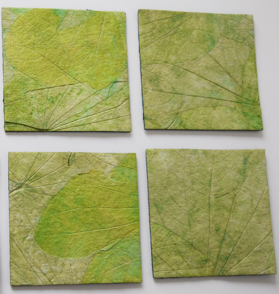 Green handmade paper coasters-set of 2, 4 or 6