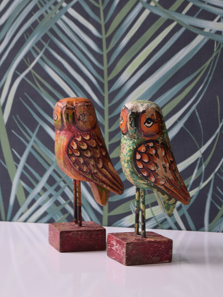 Red and Green Reclaimed Wood Owls