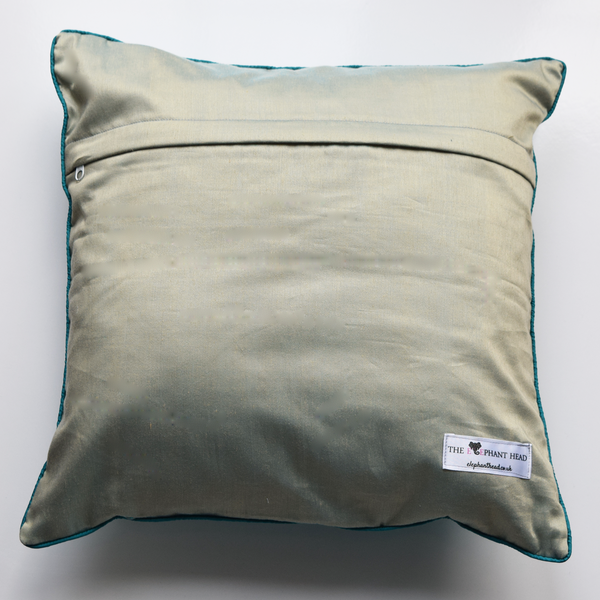 Firozi Silk Ikat Cushion Cover- light blue/green backing