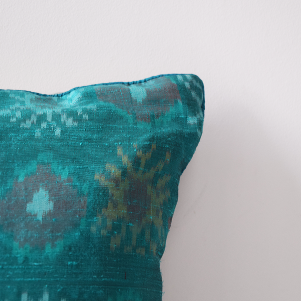 Firozi Silk Ikat Cushion Cover Plain edging