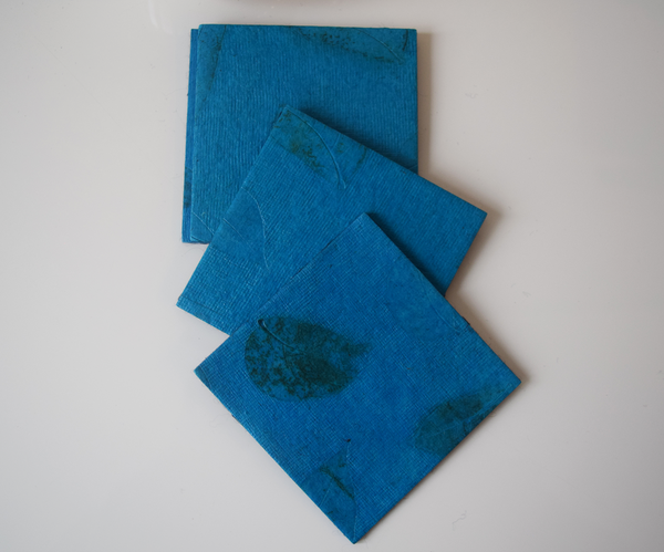 turquoise coasters with benjamin leaf imprint- set of 6