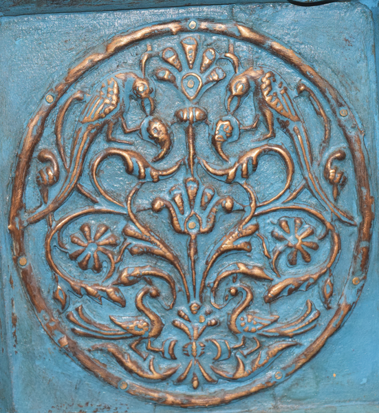 Turquoise vintage window brass motif details