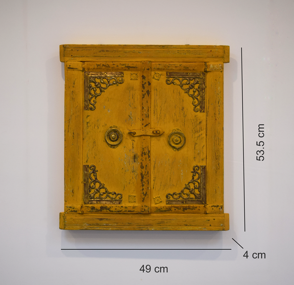 Yellow vintage window with measurements