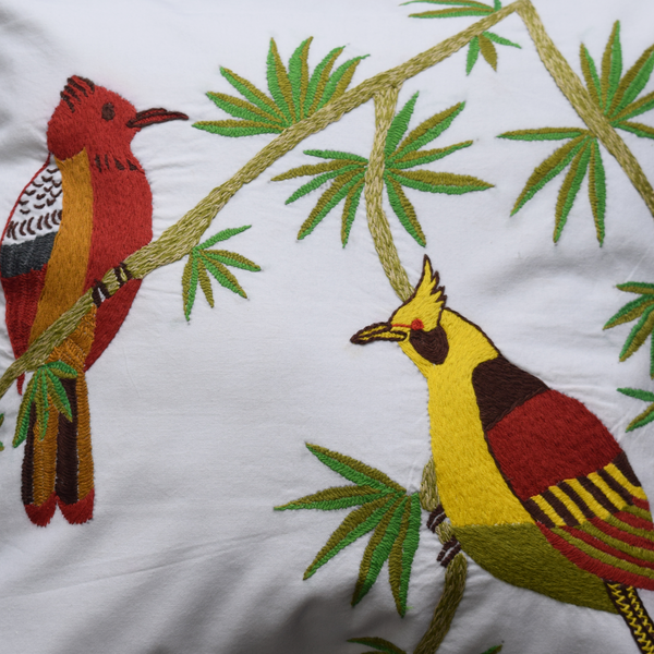 Embroidery details of Tropical Birds Cushion Cover 