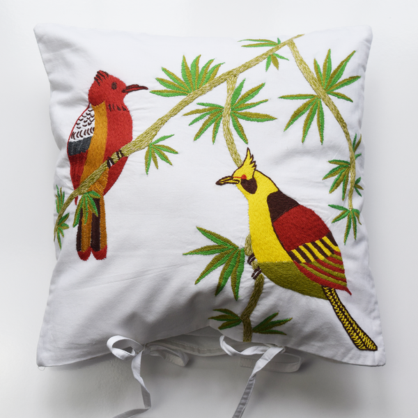Tropical Birds, Embroidered Cushion Cover 16" x 16"