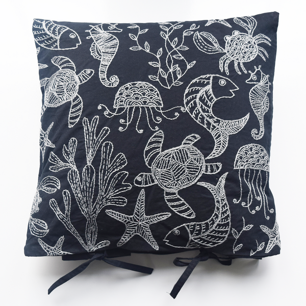 Sea Creatures, Embroidered Cushion Cover 16" x 16"