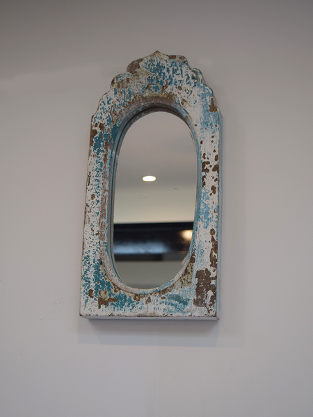 distressed blue dome mirror