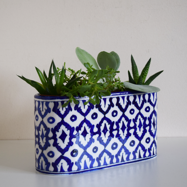Navy and White Patterned Planter