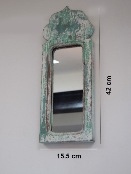 Green blue, distressed mirror with measurements