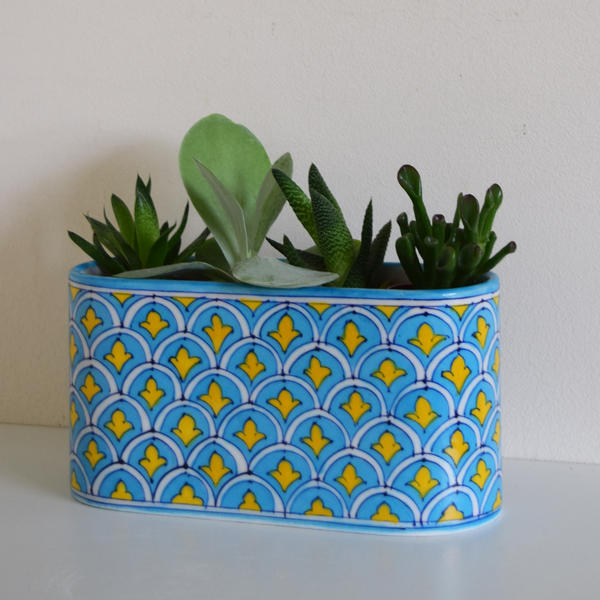 Turquoise and Yellow Patterned Planter