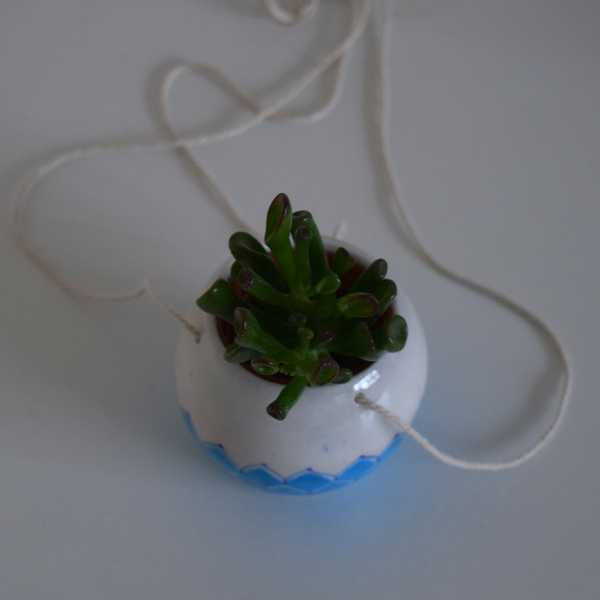 mini turquoise and white succulent planter
