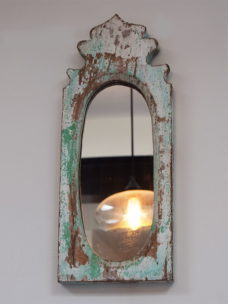 mint green distressed oval mirror