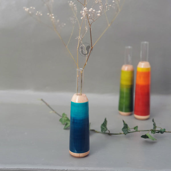 blue wooden test tube vase