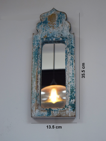 distressed blue mirror with measurements