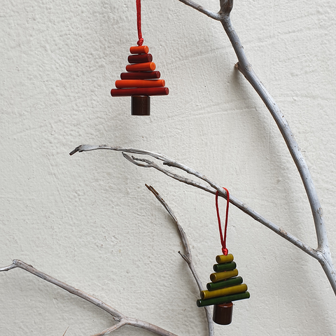 Red, orange and Green Christmas tree decorations