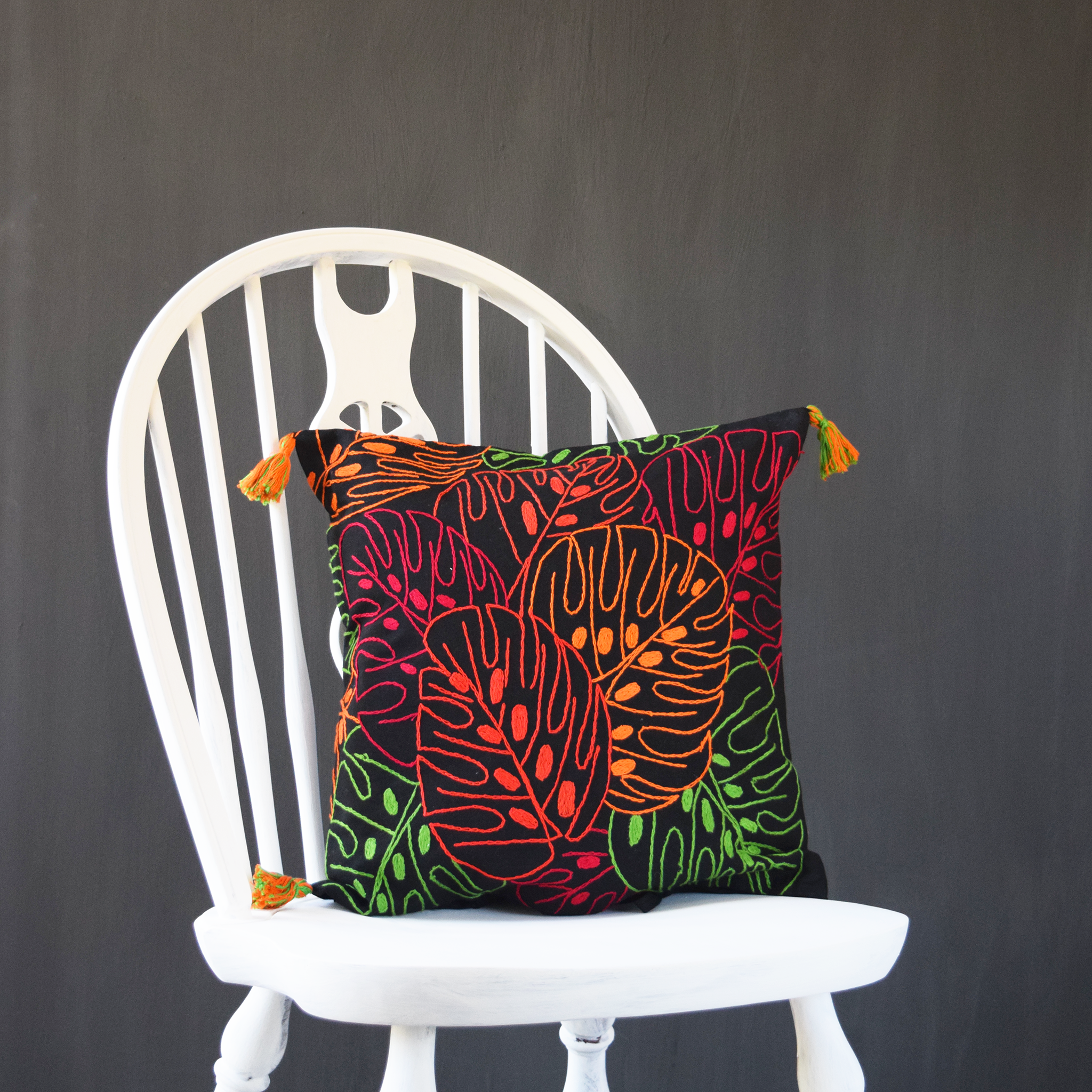 Autumn Leaves, Embroidered Cushion Cover 16" x 16"