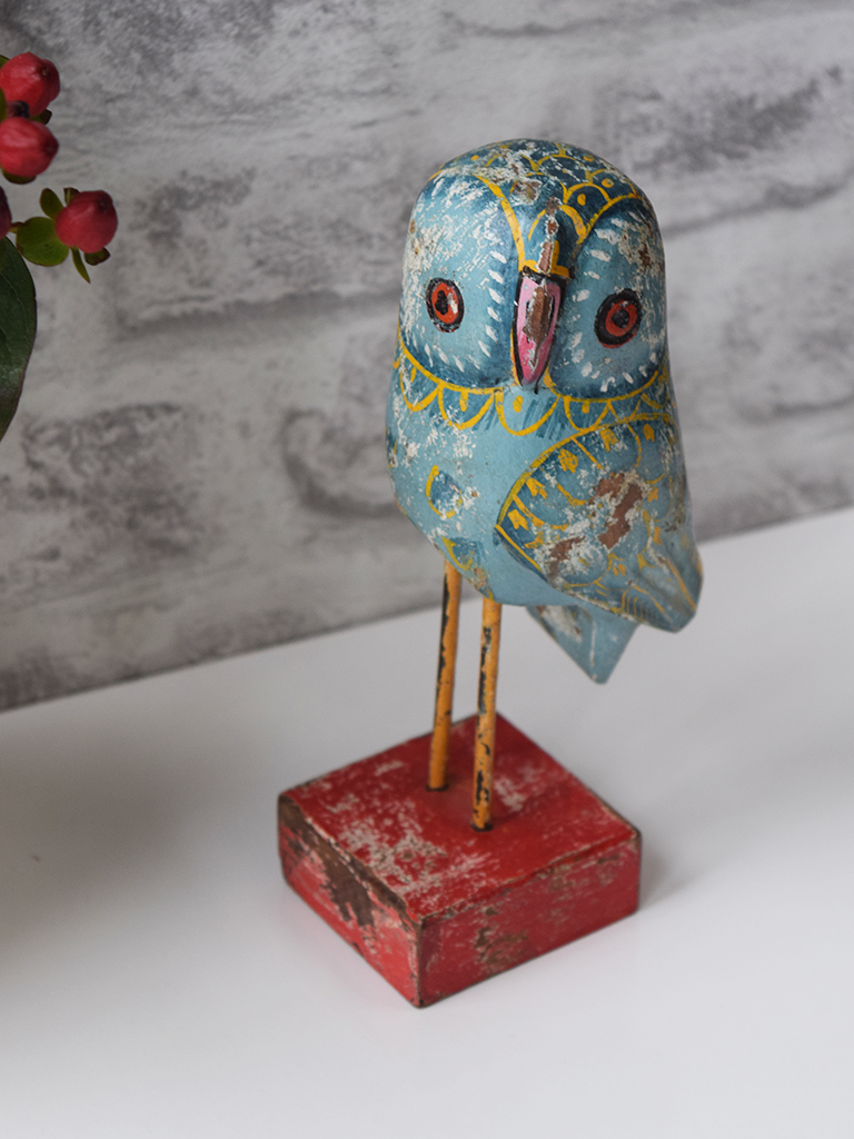 Blue Reclaimed Wood Owl