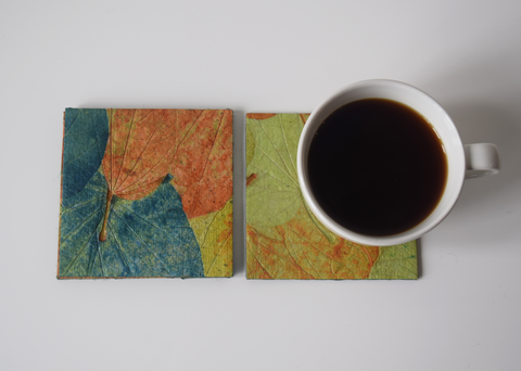 Blue, green and orange handmade paper coasters-set of 4 or 6