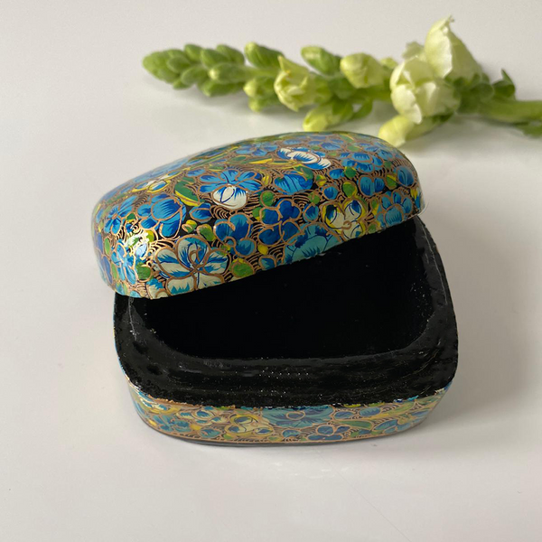 Blue and Green Floral Paper Mache Box