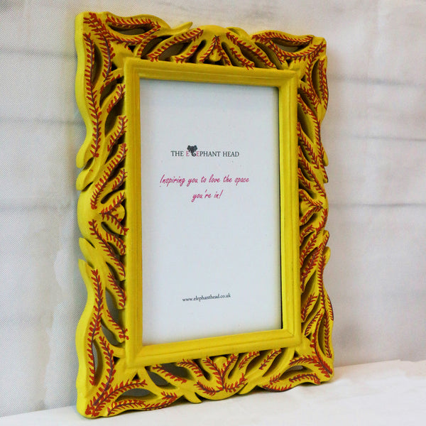 Yellow-Brown fern hand painted picture frame - side view
