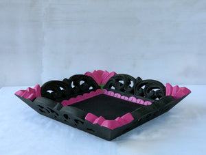 Charcoal and pink tray side view