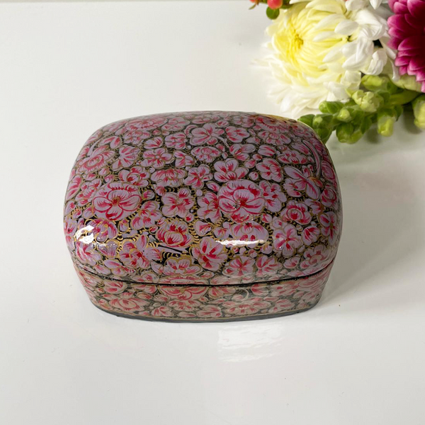 Pink Floral Paper Mache Box