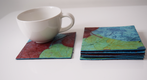 Blue, green and red handmade paper coasters-set of 4 or 6
