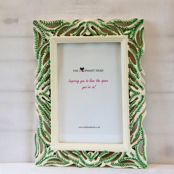 Hand painted green fern picture frame- front view