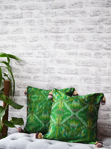 Green Silk Ikat Cushion Covers