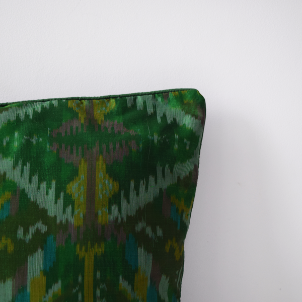 Green Silk Ikat Cushion Cover plain piped edging