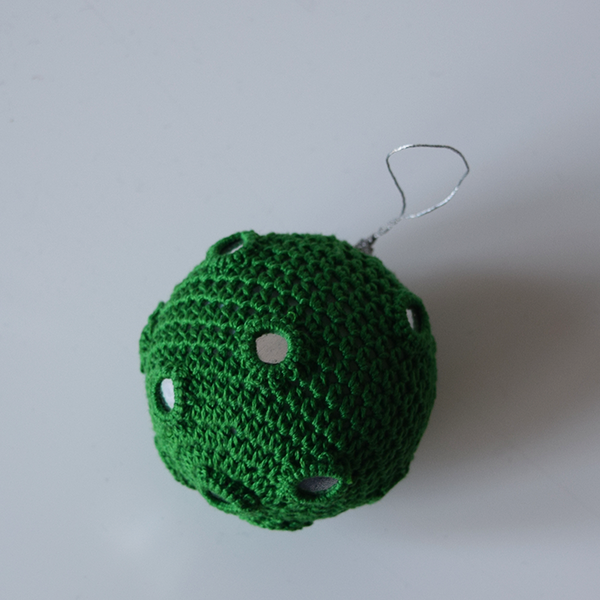 Green Crochet Christmas Baubles with Mirrors