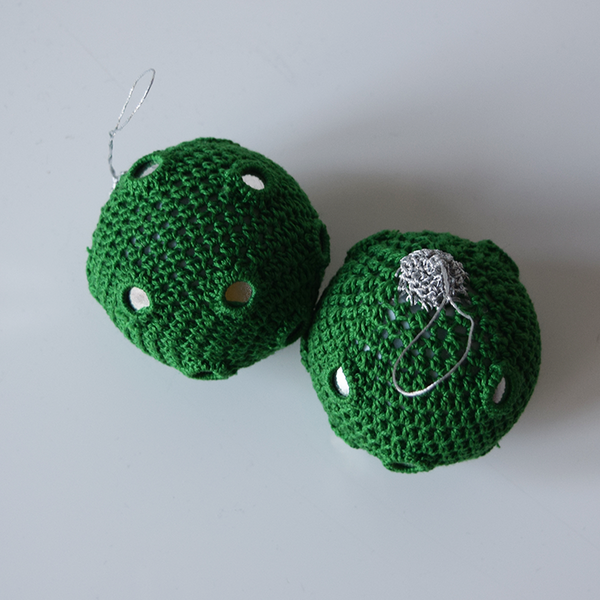 green crochet Christmas Baubles