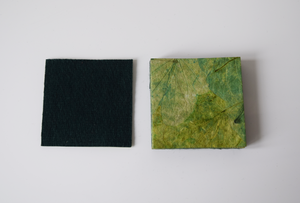 Green handmade paper coasters with felt backing