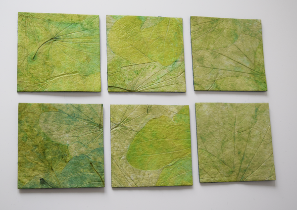 Green handmade paper coasters x6
