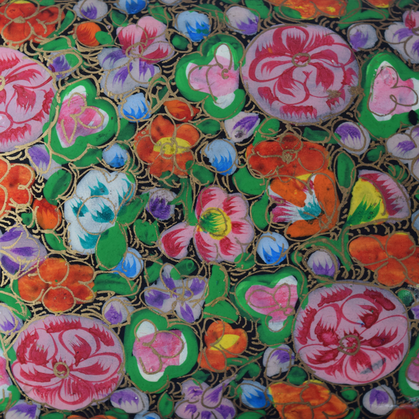 Multicoloured floral paper mache box pattern details