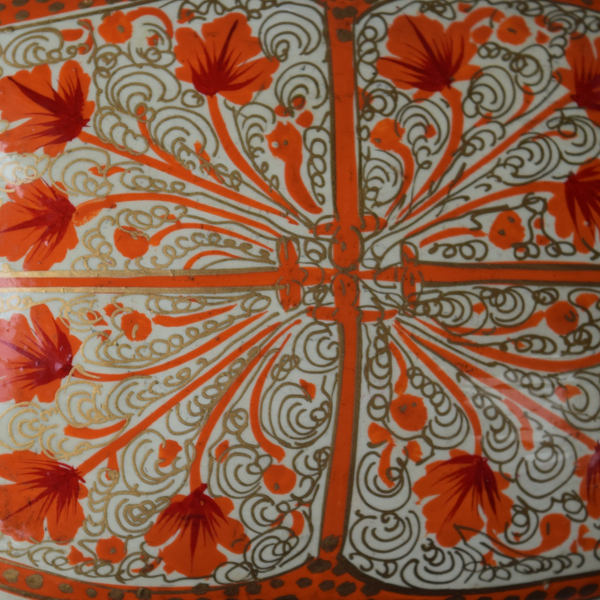 White and Orange Floral Paper Mache Box, pattern details