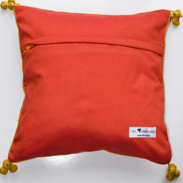 Orange backing on Silk Ikat Cushiion Cover