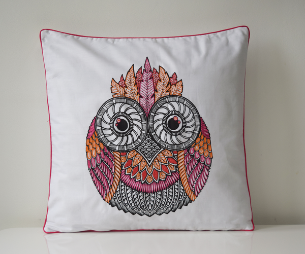 Pink Mandala Owl cushion cover