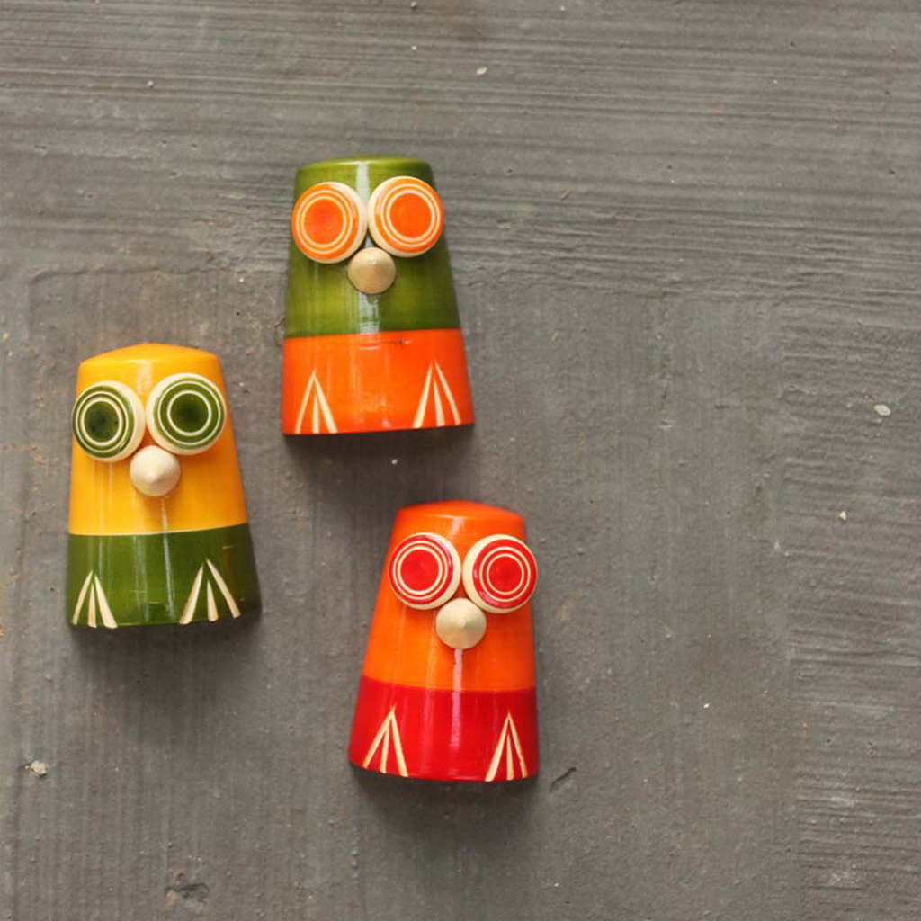 red, yellow and green colourful wooden fridge magnets