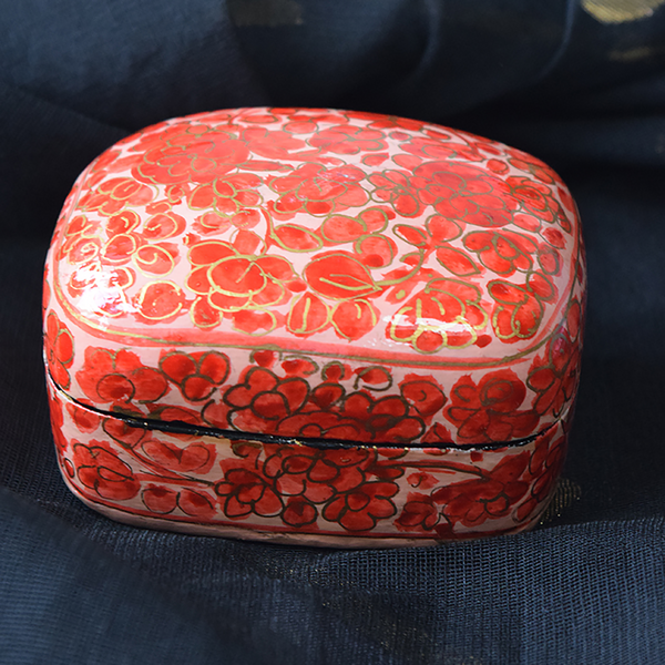 Peach, Red and Gold Floral Paper Mache Box (Small)