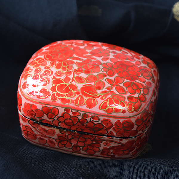 Peach, Red and Gold Floral Paper Mache Box (Small)