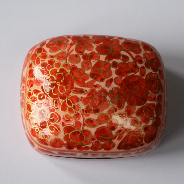 Peach, Red and Gold Floral Paper Mache Box- top view