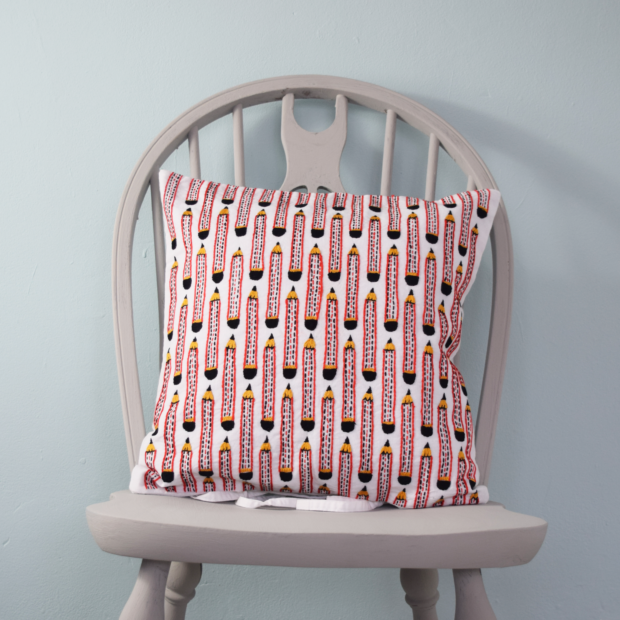 Pencils, Embroidered Cushion Cover 16" x 16"