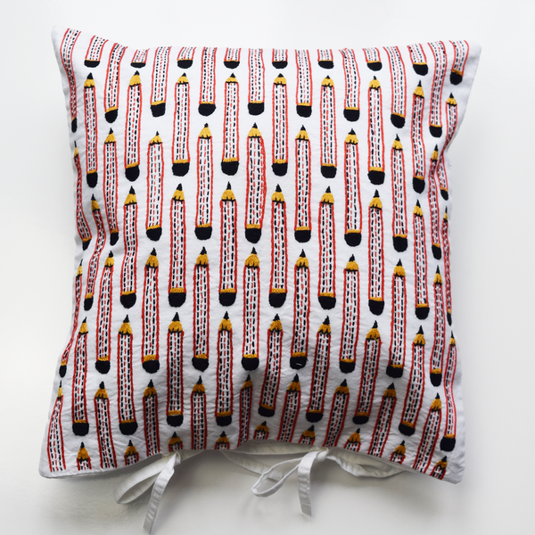 Pencils, Embroidered Cushion Cover
