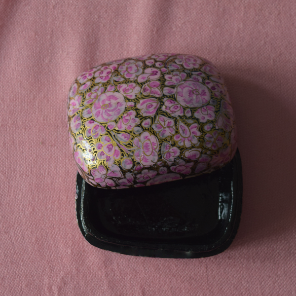 Pink, Black and Gold Paper Mache Box (Small)