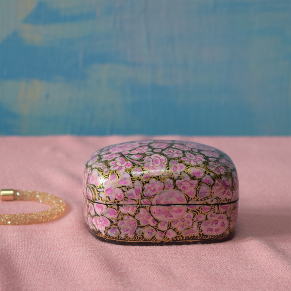 Pink, Black and Gold Floral Paper Mache Box (Small)